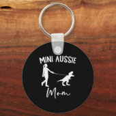 Mini Aussie Moeder Australian Shepherd Hond Dinosa Sleutelhanger (Voorkant)