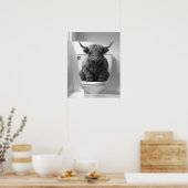 Mini Baby Highland Koe op toilet badkamer Poster (Keuken)