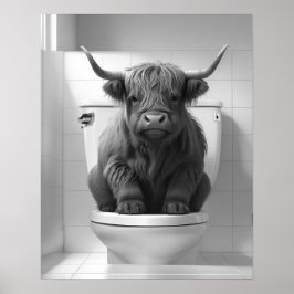 Mini Baby Highland Koe op toilet badkamer Poster