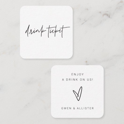 Mini Bar Gratis Drink Ticket Wedding Kaart Token (Voorkant / Achterkant)