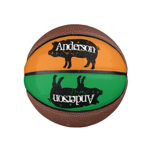 Mini Basketbal met aangepaste varkensmascotte logo (Voorkant)