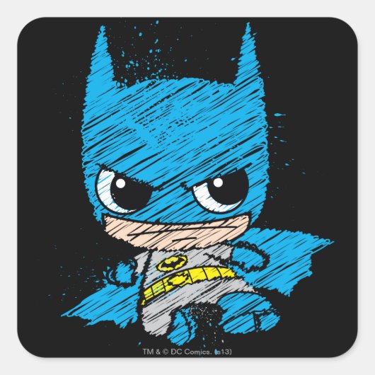 Mini Batman Sketch Vierkante Sticker (Voorkant)