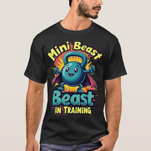 Mini Beest in Opleiding: Schattige Kettlebell Supe T-shirt (Voorkant)