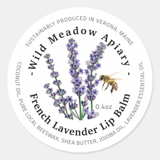 Mini Beeswax Lip Balm Container Etiket Lavender (Voorkant)