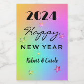 Mini Bewerken JAAR Gradiënt Regenboog Gelukkig NY  Wijn Etiket (Enkel label)