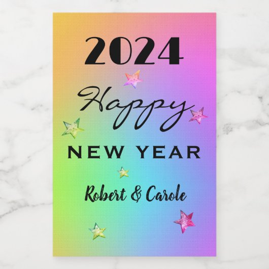 Mini Bewerken JAAR Gradiënt Regenboog Gelukkig NY  Wijn Etiket (Enkel label)