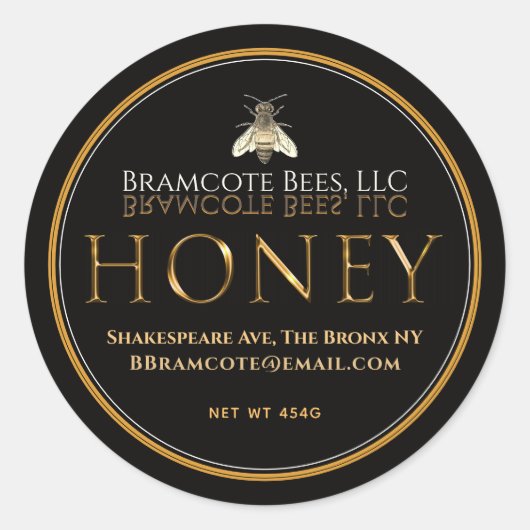 Mini Black en Gold Honey Cijfers Label  Bee (Voorkant)