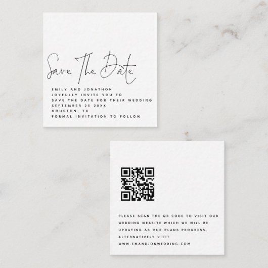 MINI Black White QR Code Weddenschap Save the Date Notitiekaartje (Voorkant / Achterkant)