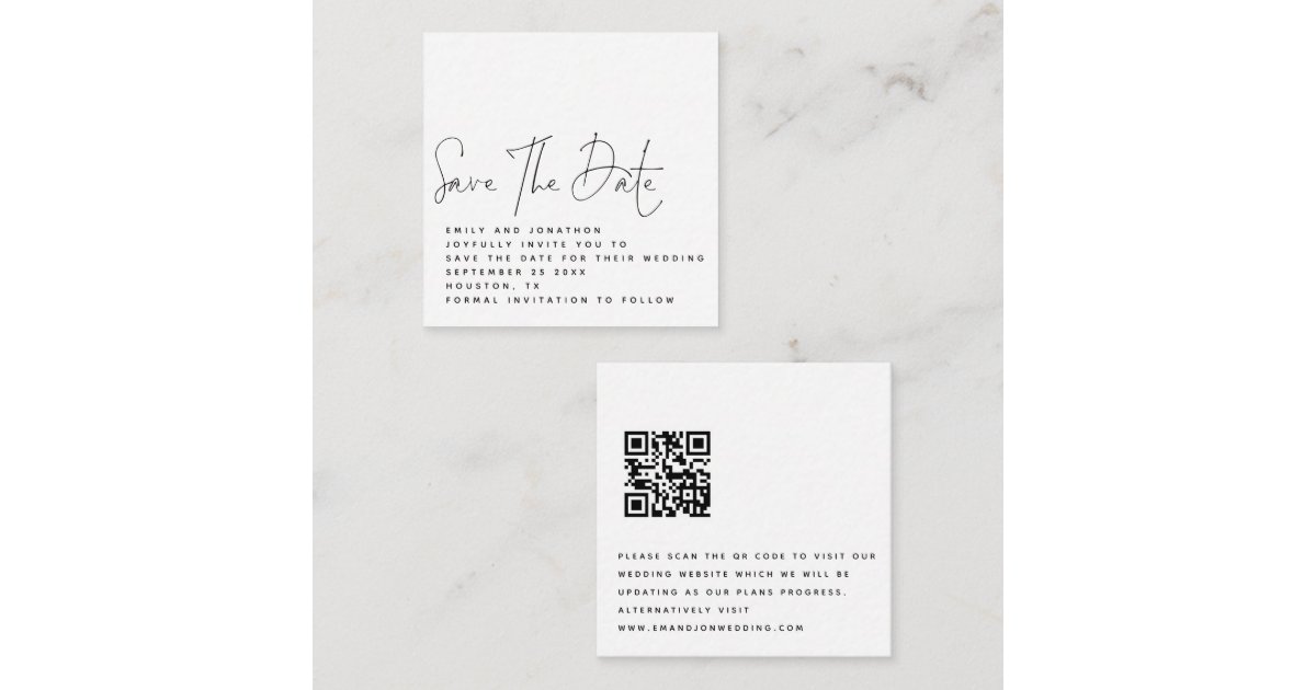 MINI Black White QR Code Weddenschap Save the Date Notitiekaartje