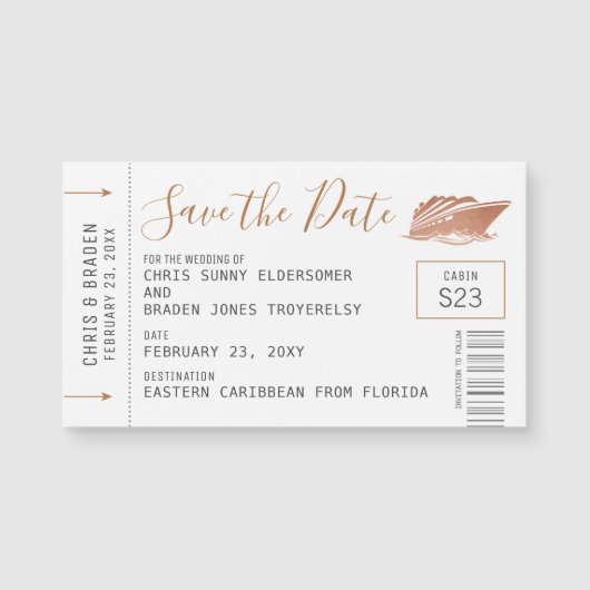 Mini Boarding Pass Cruise Trouwdatum Magneet (Voorkant)