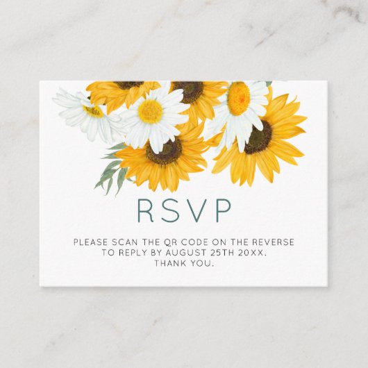 MINI Bohemian Sunflower Wedding QR Code RSVP Informatiekaartje (Voorkant)