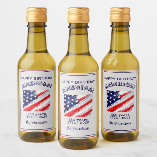 Mini Bottle Happy Birthday America Rustic Flag Wijn Etiket (Flessen)