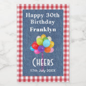 Mini Bottles Happy Birthday Gingham and Blue Denim Wijn Etiket (Enkel label)