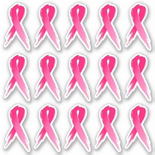 Mini Breast Kanker Bewustheid Roze Ribbons x 15 Sticker (Voorkant)