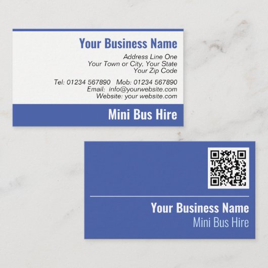 Mini Bus Hire QR Code Visitekaartje (Voorkant / Achterkant)