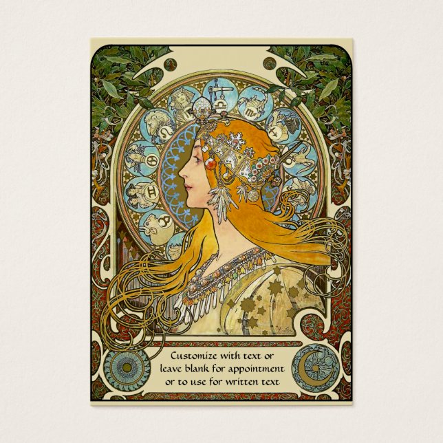 Mini Calendar Pocket Kaart met Mucha Zodiac-ontwer (Voorkant)