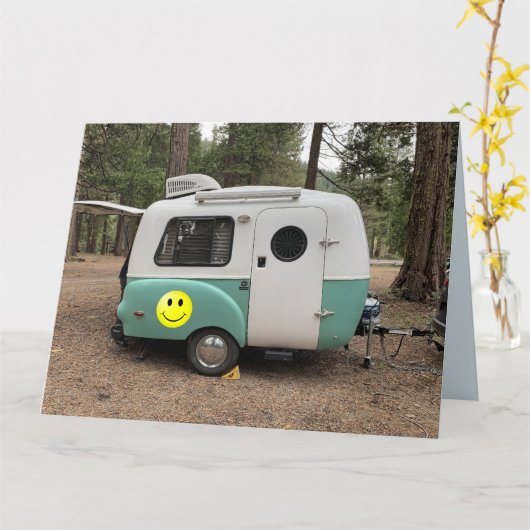 MINI CAMPER TRAILER HAPPY BIRTHDAY-kaarten Kaart (Gele Bloem)