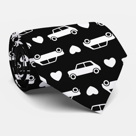 Mini Car Hearts Black Stropdas (Opgerold)