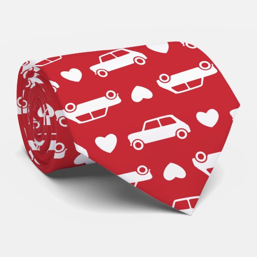 Mini Car Hearts Red Stropdas (Opgerold)