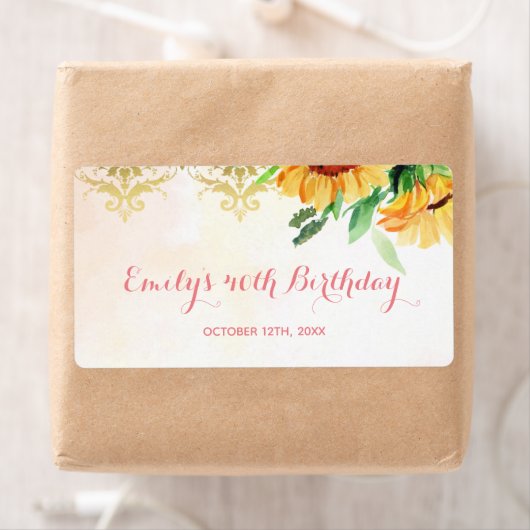 Mini champagne etiket op zonnebloemen verjaardag (Insitu)