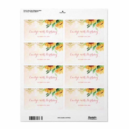 Mini champagne etiket op zonnebloemen verjaardag (Full Sheet)