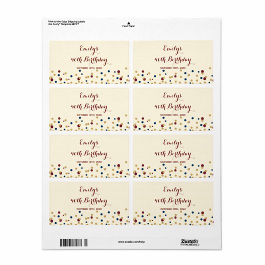 Mini champagne fles label confetti verjaardag (Full Sheet)