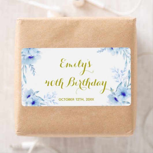 Mini champagne fles label floraal blauw goud (Insitu)