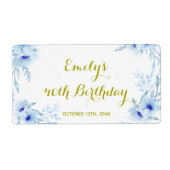 Mini champagne fles label floraal blauw goud (Voorkant)