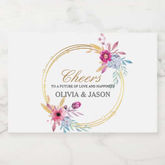 Mini Champagne Flesetiket met Bloemenkrans Sparkling Wijnetiket (Enkel label)