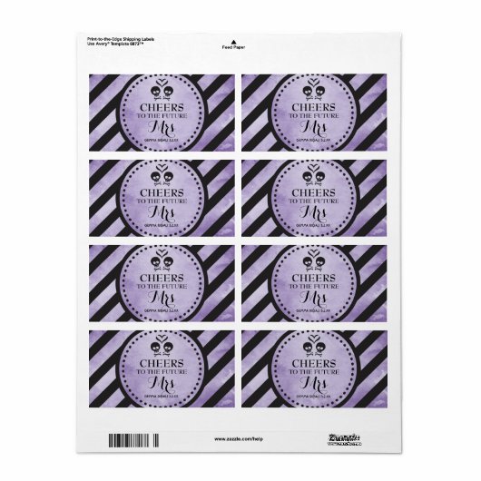 Mini Champagne Label Gothic Shower Favor - Paars (Full Sheet)