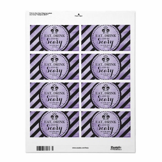 Mini Champagne Label Gothic Wedding Favor - Paars (Full Sheet)