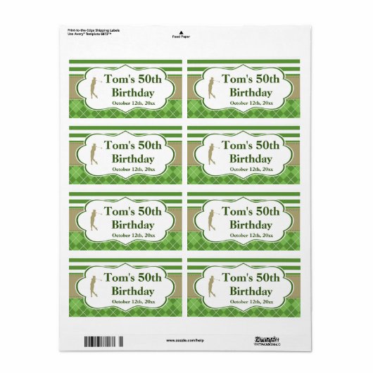 Mini champagne wijnfles label golf groen goud (Full Sheet)