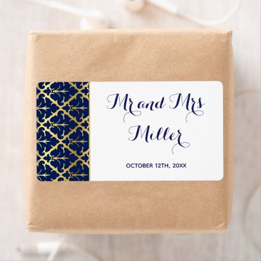 Mini champagne wijnfles label marineblauw goud (Insitu)