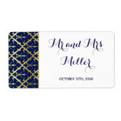 Mini champagne wijnfles label marineblauw goud (Voorkant)