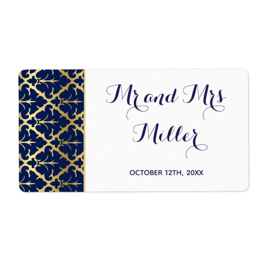 Mini champagne wijnfles label marineblauw goud (Voorkant)