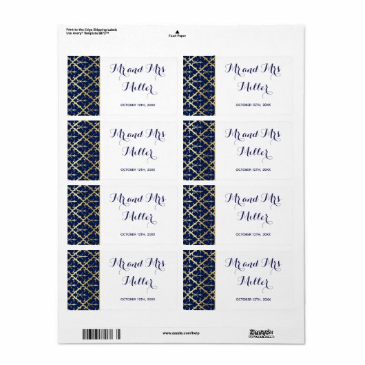 Mini champagne wijnfles label marineblauw goud (Full Sheet)