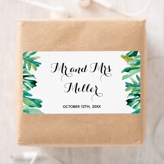 Mini champagne wijnfles label tropische bruiloft (Insitu)