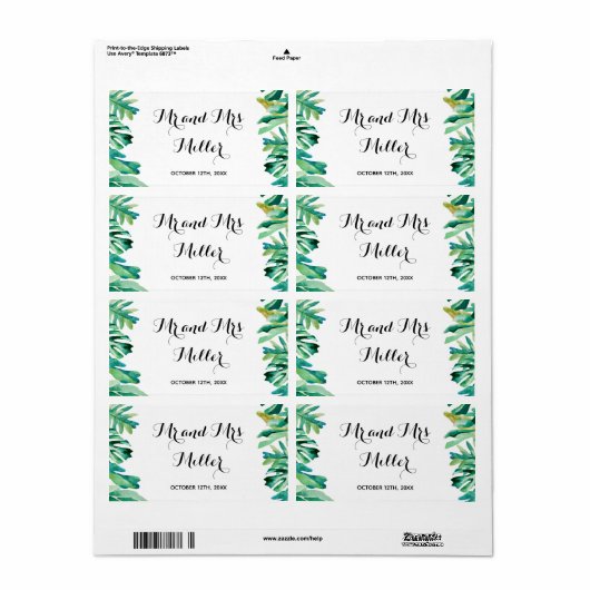 Mini champagne wijnfles label tropische bruiloft (Full Sheet)