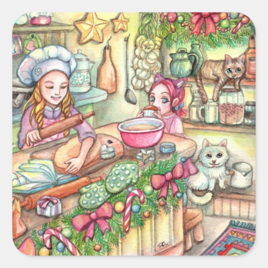 Mini Chef in de keuken Vierkante Sticker (Voorkant)