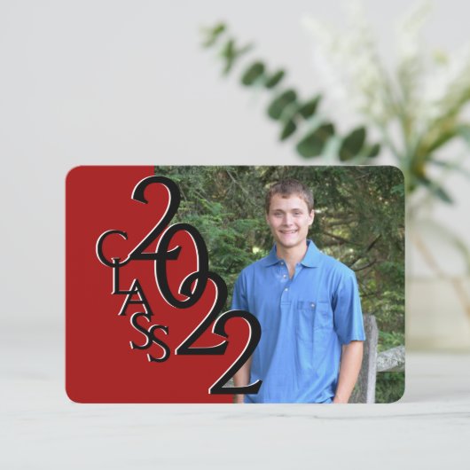 Mini Class of 2022 Red Photo Afstuderen Invitation Kaart (Staand voorkant)