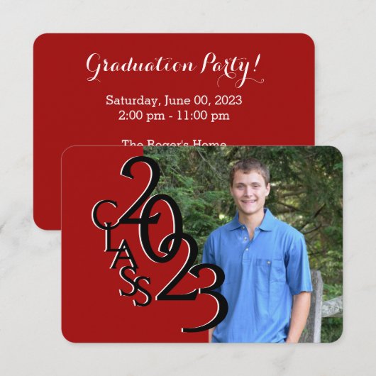Mini Class of 2023 Red Photo Invitation Kaart (Voorkant / Achterkant)