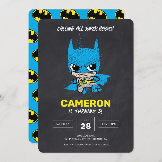 Mini Classic Batman Chalkboard Birthday Kaart (Voorkant / Achterkant)