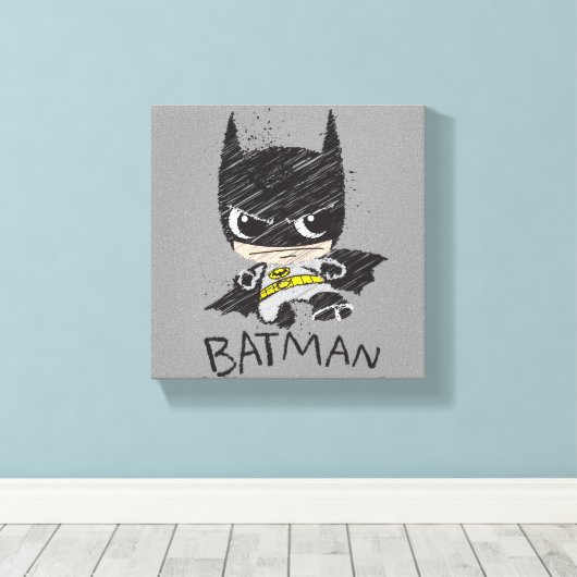 Mini Classic Batman Sketch Canvas Afdruk (Insitu (Houten vloer))