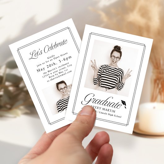 Mini Classic Framed Script Photo Grad invite Informatiekaartje