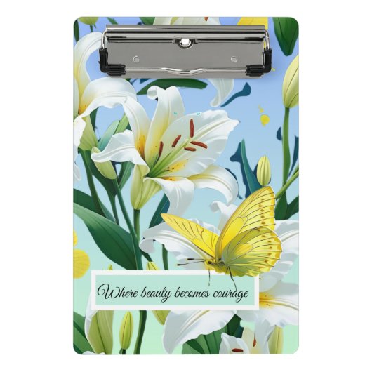 Mini Clip Board Gele Vlinder Witte Lelie Klembord (Voorkant)