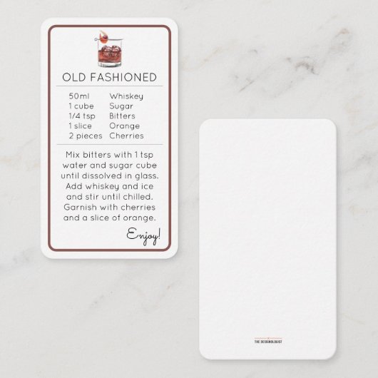 Mini Cocktail Kit Favor Recept Kaart Ouderwets (Voorkant / Achterkant)
