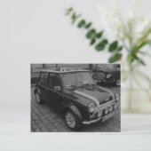 Mini Cooper Vintage-auto in zwart-wit briefkaart (Staand voorkant)