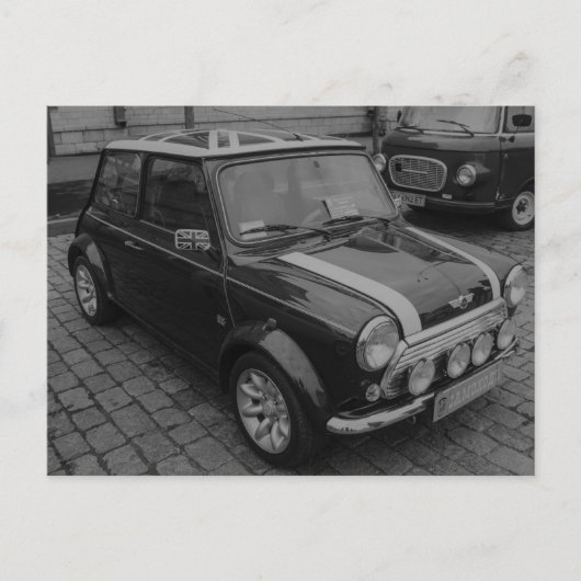 Mini Cooper Vintage-auto in zwart-wit briefkaart (Voorkant)
