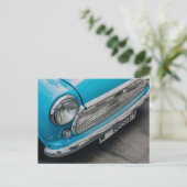 Mini Cooper vintage car light blue briefkaart (Staand voorkant)