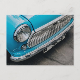 Mini Cooper vintage car light blue briefkaart